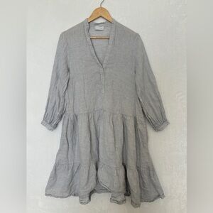 Scanlan Theodore womens blue linen long sleeve tiered mini dress size small
